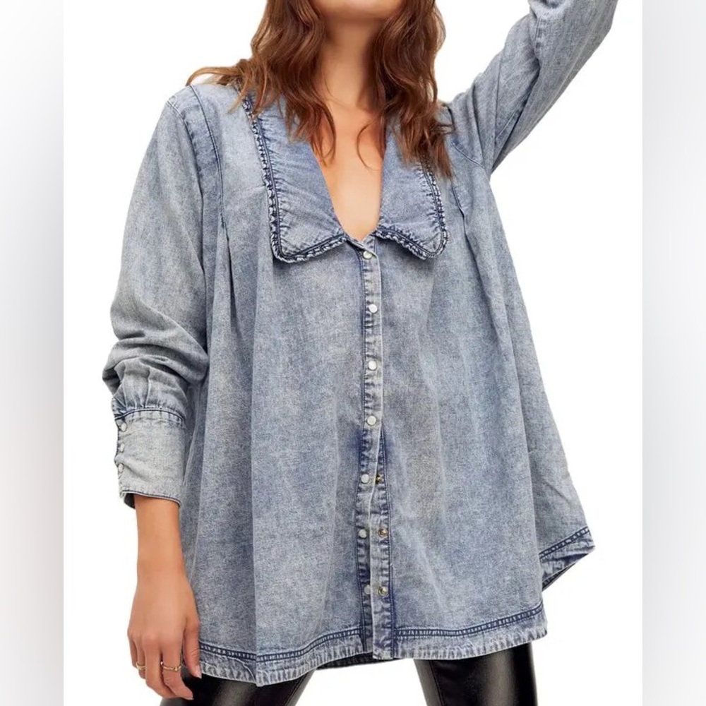 Free People Denim Swing Top